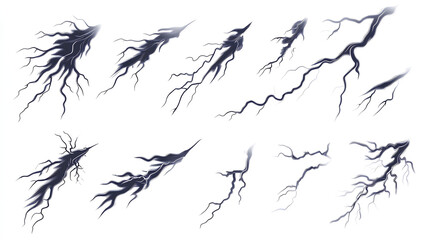 Dynamic lightning bolts across isolated on white background  
