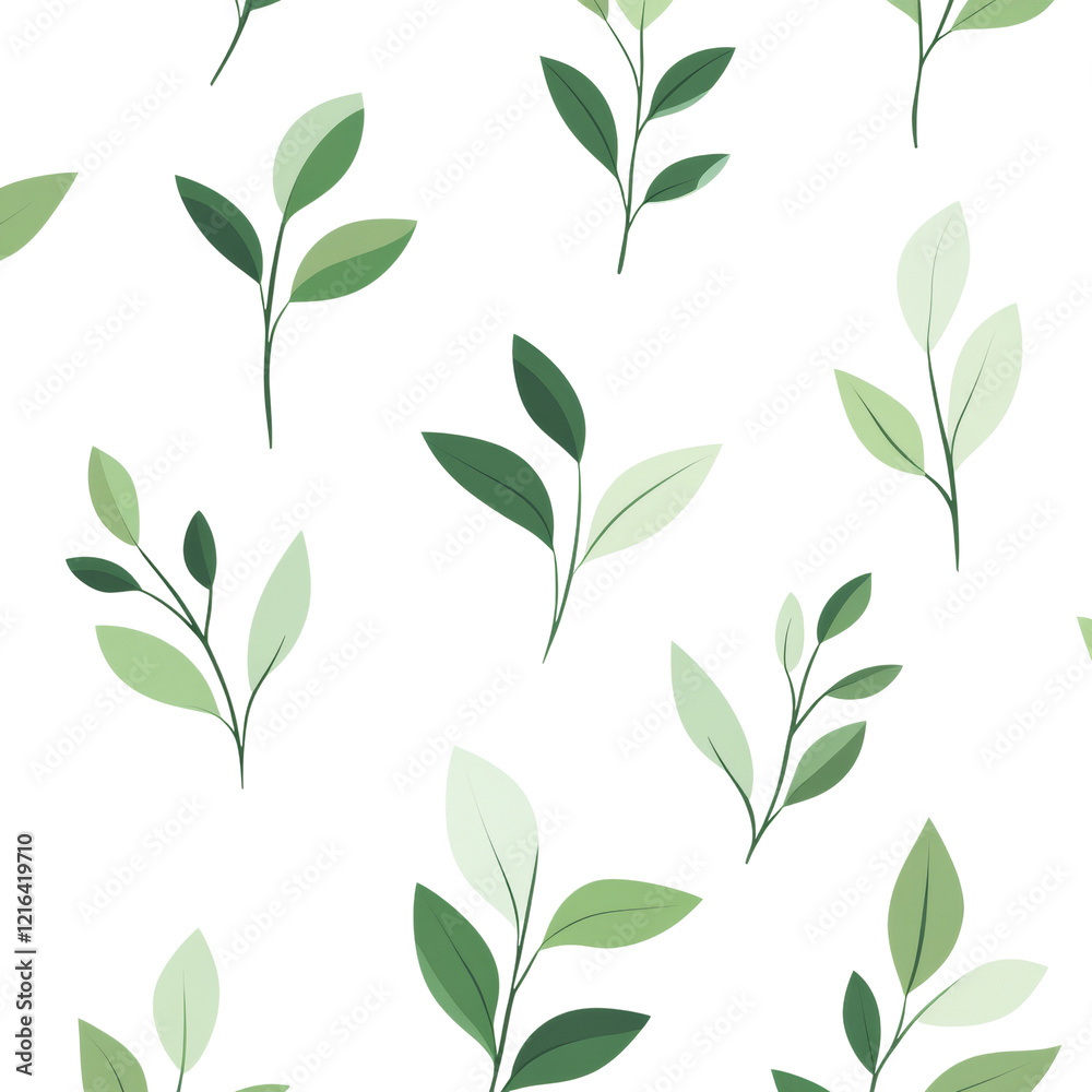Poster a repeating pattern of stylized green leaves and sprigs on a black background showcasing a botanical