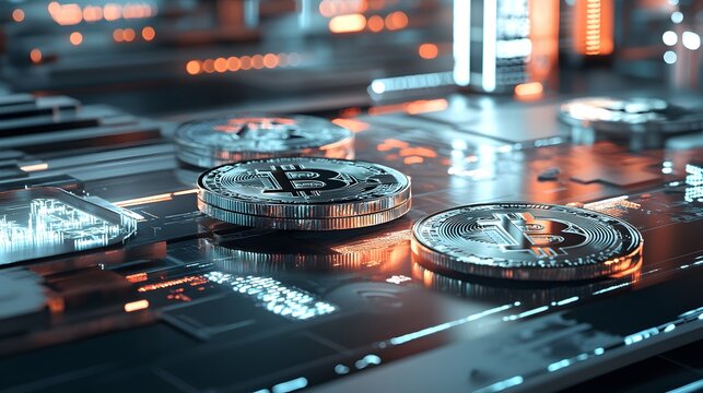 Crypto coins closeup