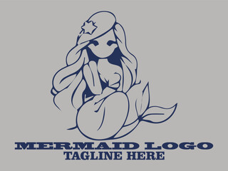 Dark blue mermaid looking up, perfect for fantasy themed designs mermaid vector illustration elegant design mermaid sketch simple mermaid and singing mermaid