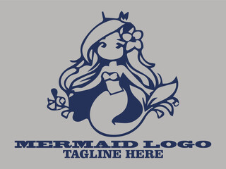 Dark blue mermaid looking up, perfect for fantasy themed designs mermaid vector illustration elegant design mermaid sketch simple mermaid and singing mermaid