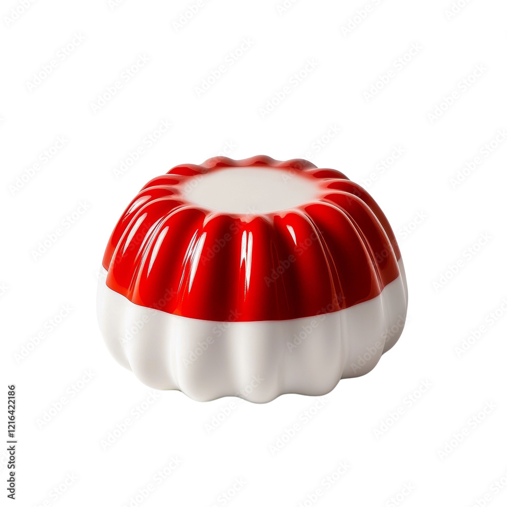 Aufkleber A two-layered dessert with a red top layer and a white bottom layer is shown in a fluted mold against a black background.