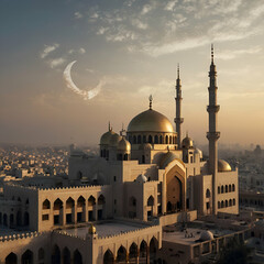 Illuminated federal territory mosque against sky during sunset