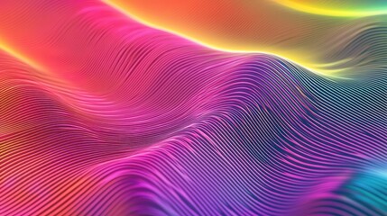 Abstract Rainbow Hues: Vibrant Wavy Lines Digital Art