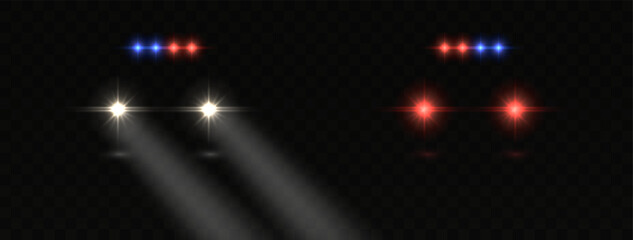 Police car headlights. Realistic lights flares and siren effect. Vector illustration © elena_garder