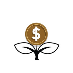 economy icon. plant vector on coin on white background. economic growth, finance, investment, healthy economy. Mixed design style