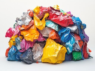 Colorful pile of crumpled plastic bags and waste highlighting recycling and environmental issues