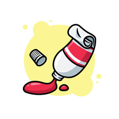 Red Paint Tube Squeezed Cartoon Icon Vector Illustration. Isolated background. Art supplies