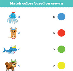 Match the color of the animal's crown. Educational game for color recognition