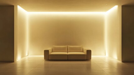 a couch in a room with a light on