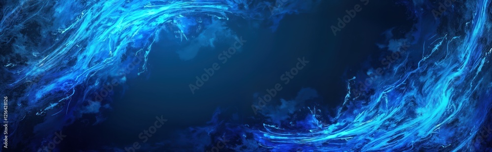 Poster Abstract design with dynamic blue patterns. Artistic background. Graffiti style elements. Modern neon banner. Blank space. Ideal for creative projects. Trendy design. Stylish. Contemporary aesthetic.
