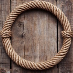 Rustic rope circle frame on weathered wood.