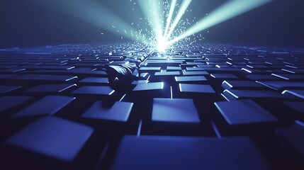 A blue background with a person in the foreground