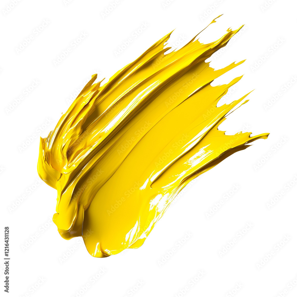 Aufkleber A vibrant yellow paint stroke dynamically swirls against a stark black backdrop creating an abstract and visually striking image.