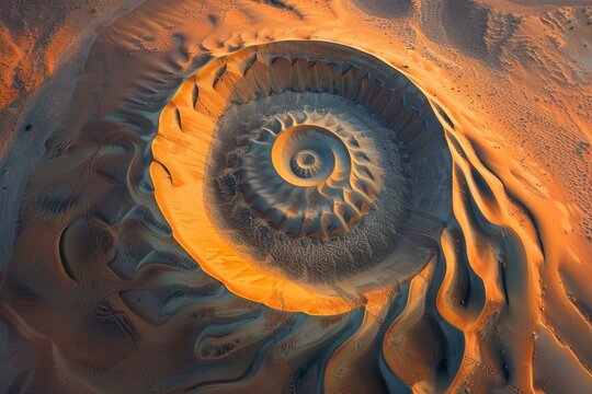 Aerial view of the richat structure, also known as the eye of the sahara, a prominent circular geological feature in the sahara desert of mauritania