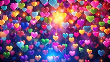 Naklejka premium Image of Multiple Hanging Colorful Hearts