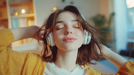Fototapeta premium Relaxed Woman Listening to Music with Headphones