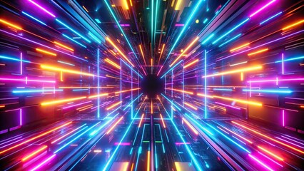 Neon Light Tunnel with Converging Lines