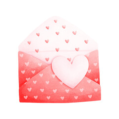 Watercolor illustration of a love envelope for Valentine's Day. Simple and minimalist envelope design. These illustrations are reminiscent of love, romance, and nostalgia.