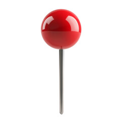 The image shows a single red push pin with a metallic shaft against a black background.