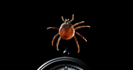 A close-up of a tick perched on a scale, highlighting its size and detail.