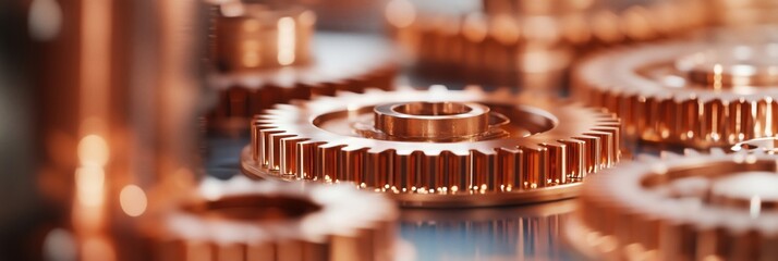 Copper gears showcasing intricate design and precision engineering in mechanical components
