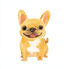 Adorable French Bulldog in Cute Simple Watercolor Cartoon Style - Perfect for Pet Lovers Dog Enthusiasts and Art Collectors Seeking Charming Canine Illustrations