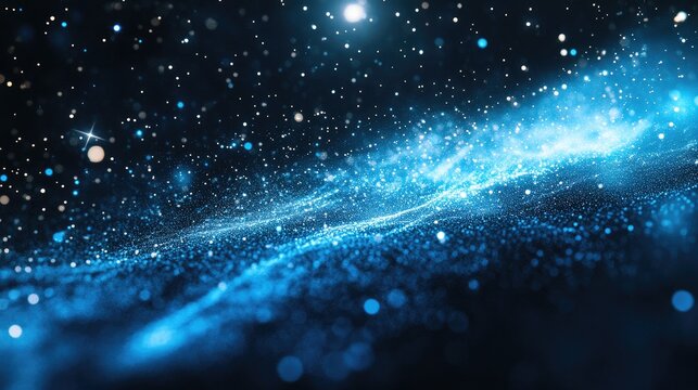 Abstract digital background featuring dynamic lines and glowing particles in varying shades of blue.