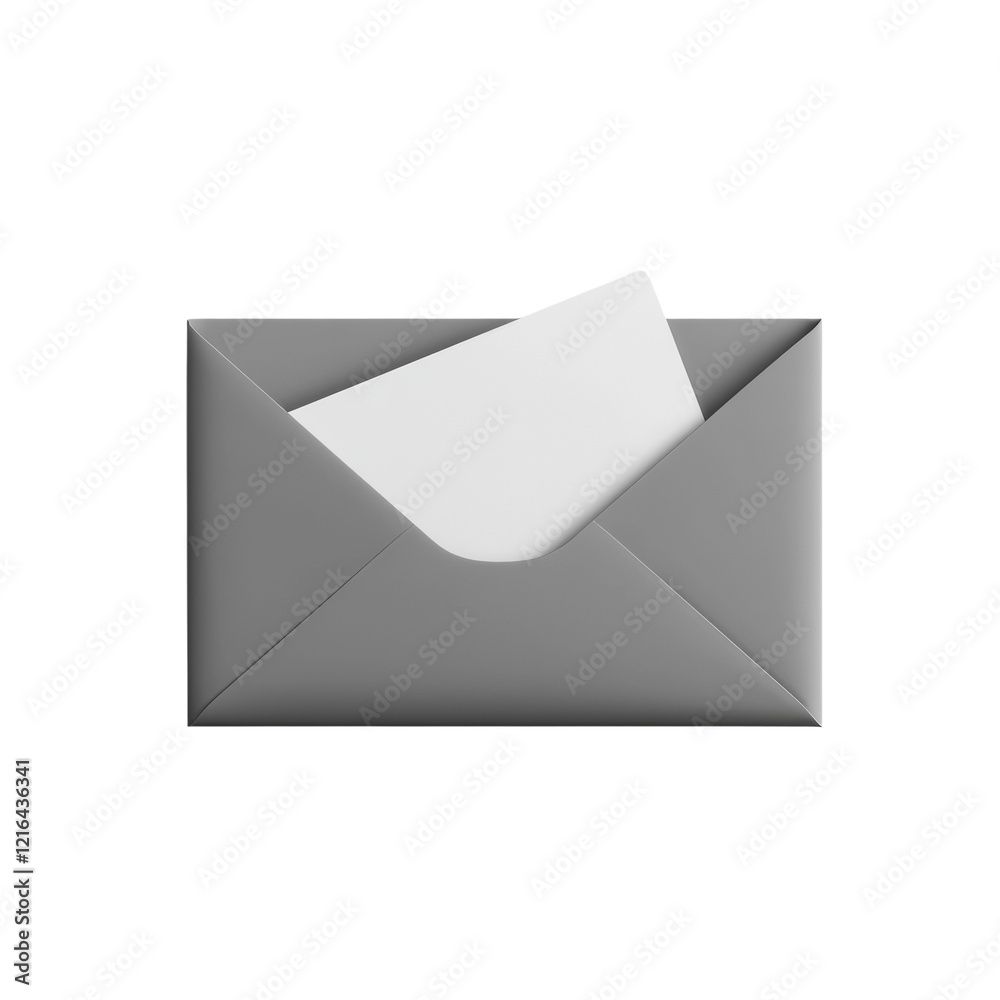 Poster a digitally rendered image shows a grey envelope with a blank white notecard partially visible insid