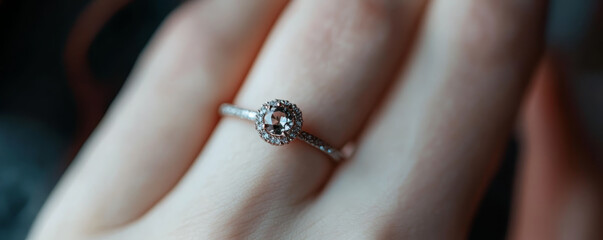 Obraz premium Close-Up of Elegant Diamond Solitaire Ring on Finger