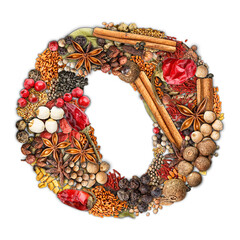 Letter O made of spices