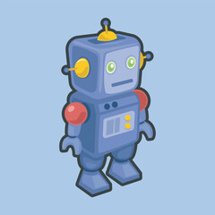 cute robot stand toy with outline flat vector design.
