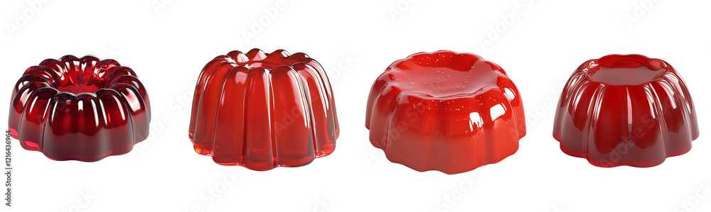 Poster the image displays four red jelly molds of varying shapes and sizes, highlighting the dessert's glos