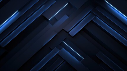 Fototapeta premium A dark blue abstract background with layered geometric shapes and glowing edges.