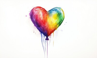 Fototapeta premium Colorful heart-shaped balloon in vibrant rainbow hues, watercolor art with dripping paint effect, symbolizing love and diversity