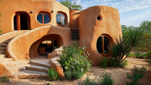 A traditional mud-brick house in a Moroccan desert oasis.