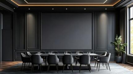 a large dining room with a long table and chairs