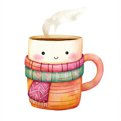 A Joyful Coffee Mug Wrapped in a Cozy Scarf Emitting Warm Steam Perfect for a Winter Morning Inviting You to Savor Every Sip of Your Favorite Brew with a Smile