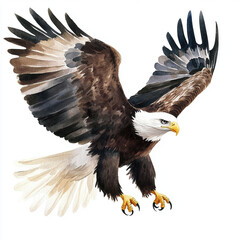 Obraz premium Majestic Eagle in Flight: A Minimalist Isolated Image Capturing the Grace and Power of Nature's Most Impressive Bird Soaring Through the Clear Blue Sky