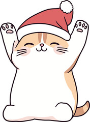 Cute Festive Cat Wearing Santa Hat - Adorable Holiday Illustration for Christmas