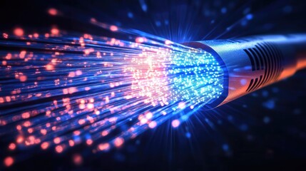 Abstract digital background featuring dynamic lines and glowing particles in varying shades of blue.