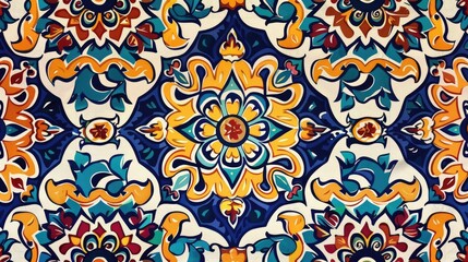Colorful decorative tile pattern featuring intricate floral designs.