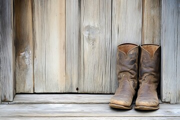 Vintage Cowboy Boots on Rustic Wooden Planks