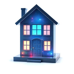3D Holographic Home Icon Isolated on White Background 