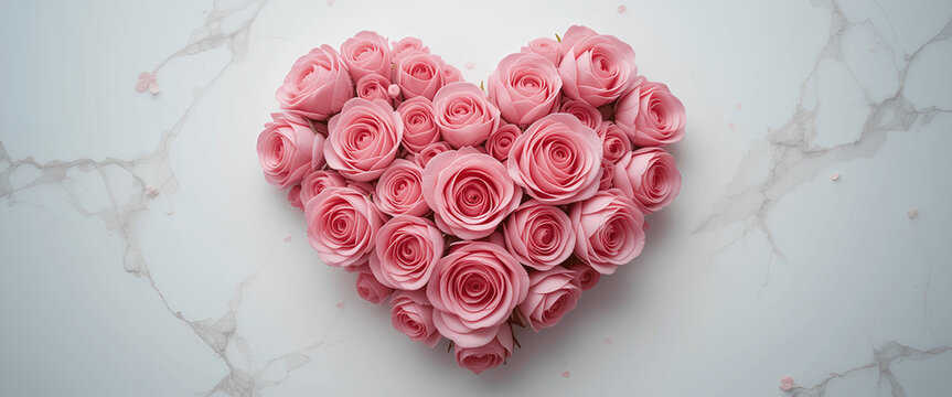 Romantic pink rose heart arrangement for valentine's day romance