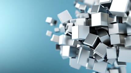 Silver Cubes Abstract 3D Render Modern Minimalist Design