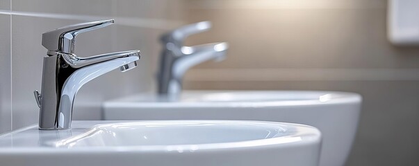 Chrome faucet with a motion sensor, set in a luxury commercial restroom