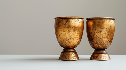 A gold brass timbales isolated against a white background