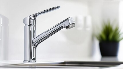 Chrome faucet with a pull-out sprayer, ideal for versatile kitchen use