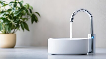 Chrome faucet with built-in voice assistant, perfect for smart home integration